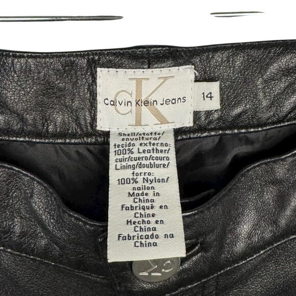 Calvin Klein Jeans Vintage 90s Y2K 100% Leather Soft Flexible Lined Pants Sz 14 - Picture 3 of 14